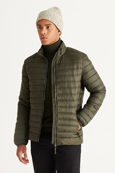 ALTINYILDIZ CLASSICS Khaki Standard Fit Regular Cut Mock Neck Patterned Coat