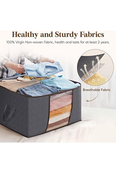 Lifewit 60L Foldable Clothes Storage Bag with Clear Window, Grey