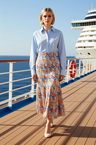 BENERLY Women's Maxi Skirt High Waist Ruffled Woven 100% Viscose Floral Patte...