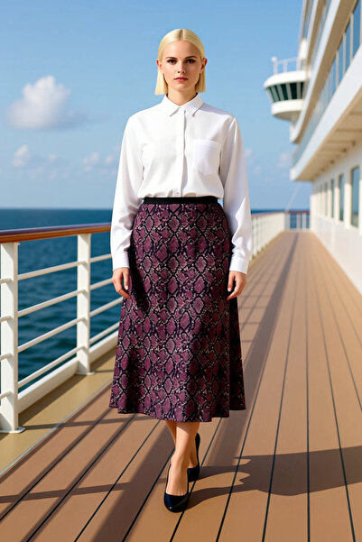 BENERLY Fusta midi în linie A pentru femei, cu model cu buline, 94% poliester...