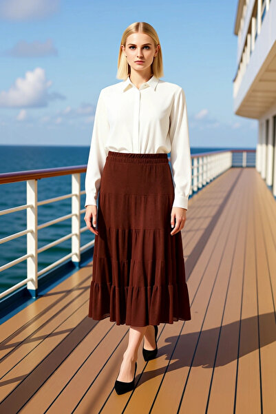 BENERLY Fusta maxi de damă cu talie normală, talie elastică, 100% poliester, ...