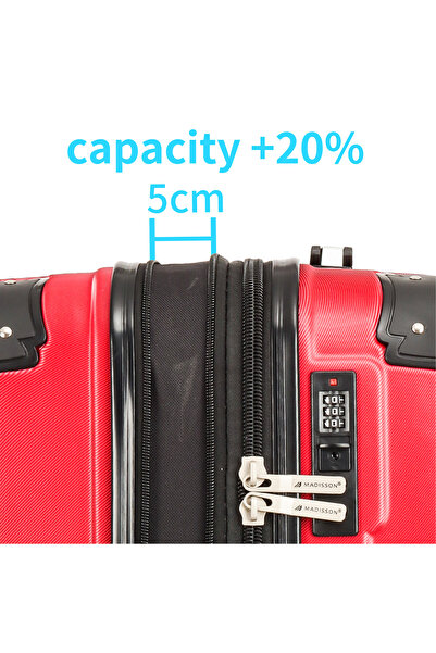 Madisson SW44103 large extendable trolley, ABS, lock, 4 double wheels, 77 cm, red