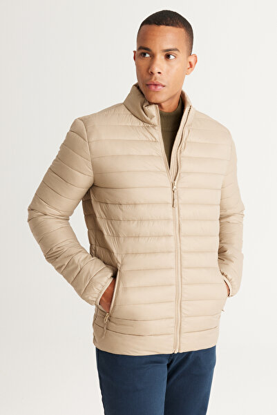 ALTINYILDIZ CLASSICS Beige Standard Fit Regular Cut Mock Neck Patterned Coat