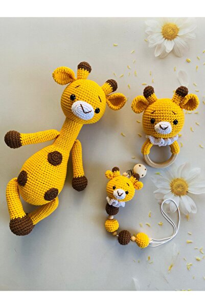 Adenya SEPETİ Sarı Zürafa Üçlü Set–30cm Oyun&Uyku Arkadaşı+Diş Kaşıyıcılı Çın...