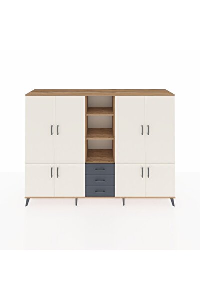 Dienni Hyperion Dolap 11 Raflı 3 Çekmeceli 8 Kapaklı 220x44x163 Çam-Aytaşı/An...