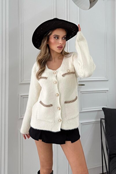 RB CLUB Women's Button Detailed Cardigan Ecru