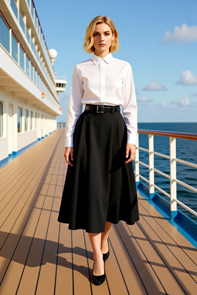 BENERLY Fusta țesută plisată pentru femei, lungime maxi, talie înaltă, model ...