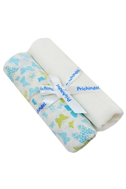 PRICHINDEL Set de 2 scutece de muselină, Butterfly turcoaz, 75 x 70 cm, multi...