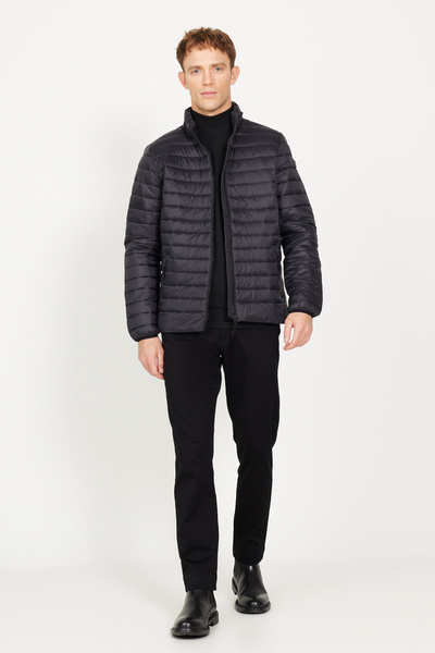 ALTINYILDIZ CLASSICS Black Standard Fit Regular Cut Mock Neck Patterned Coat