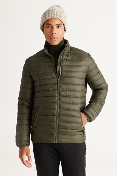 ALTINYILDIZ CLASSICS Khaki Standard Fit Regular Cut Mock Neck Patterned Coat