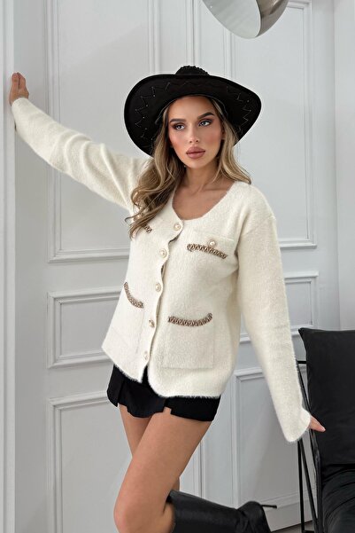 RB CLUB Women's Button Detailed Cardigan Ecru