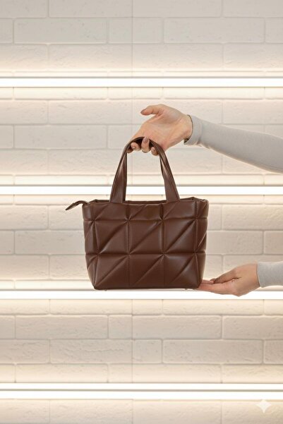 Lavinda Bags&Shoes Kapitone Kabartmalı Puf Şişme Suni Deri Kahve Rengi Omuz A...