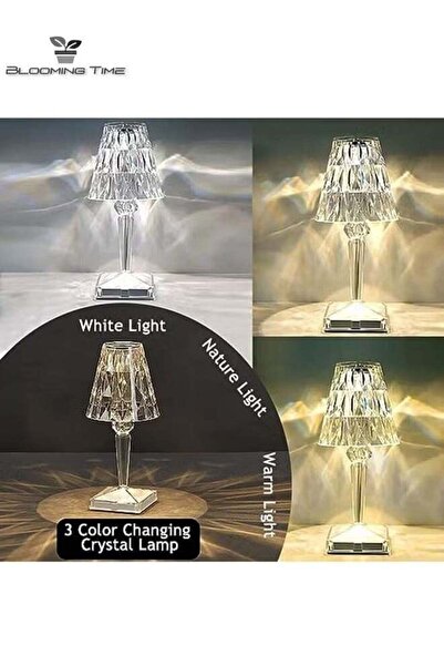 BLOOMING TIME Crystal Touch Control Small Table Lamp-3 Color Changing Decorative Lighting Led Atmosphere Desk Ligh