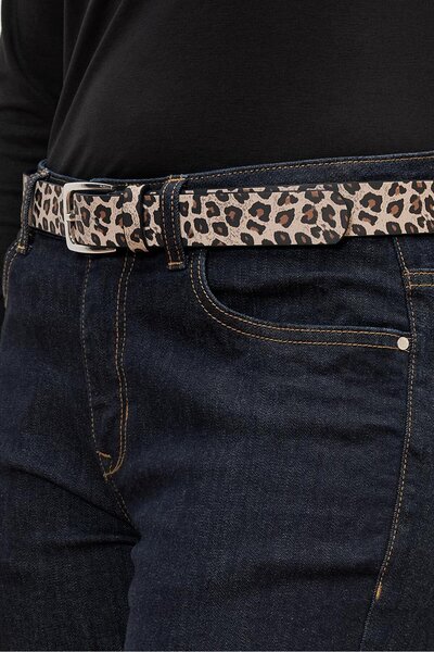 Tchibo Women Pin Buckle Leopard Print Leather Belt, Multicolor