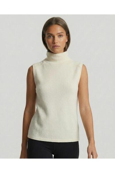 AMİDA Women's Sleeveless High Neck Ecru Knit Sweater - 2534