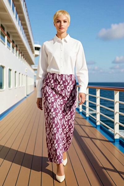 BENERLY Women's Maxi Pleated Skirt Regular Waist Abstract Patterned 100% Poly...