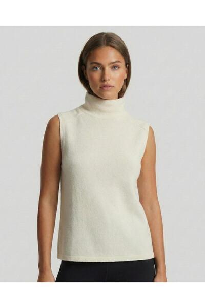 AMİDA Women's Sleeveless High Neck Ecru Knit Sweater - 2534