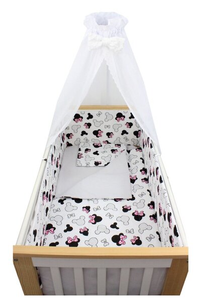 PRICHINDEL Lenjerie de pat cu baldachin, 6 piese, bumbac gri, revers, Minnie,...