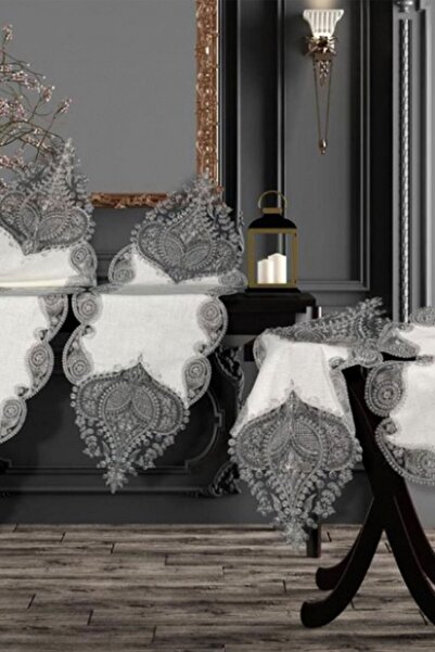 bursa çeyiz Zambak Keten 5 Parça Salon Takımı Krem Gri