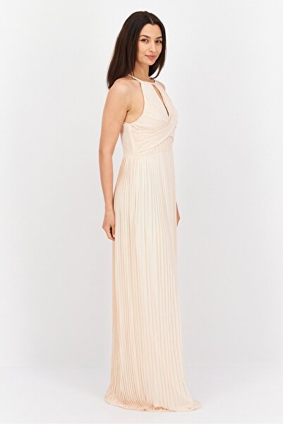 Tfnc Women Tall Fit Pleated Maxi Party Dress, Beige