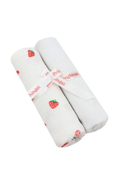 PRICHINDEL Set de 2 scutece din pânză, căpșuni și cireșe, muselină și flanel,...