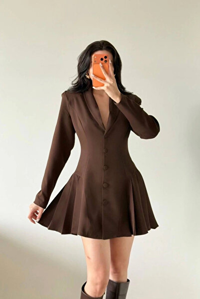 Eka Γυναικείο Καφέ Πλισέ Μπουφάν Φόρεμα 1041-2707