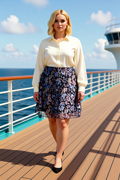 BENERLY Women's Ruffled Mini Skirt Low Waist Floral Pattern Chiffon Fabric Fu...