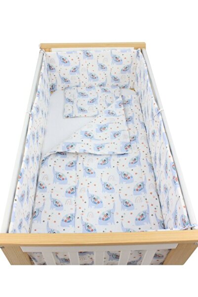 PRICHINDEL Lenjerie de pat 5 piese, bumbac, elefant gri cu flori, 120x60 cm, ...