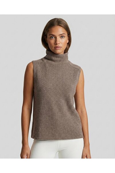 AMİDA Women's Sleeveless High Neck Brown Knit Sweater - 2534