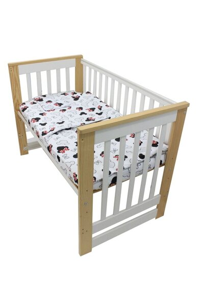 PRICHINDEL Set de lenjerie de pat 3 piese, funde roșii, bumbac, 120x60 cm, alb