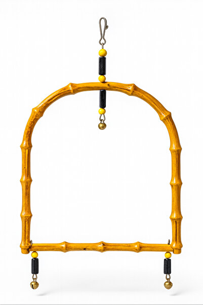 Papağanhane Bambu Görünümlü Papağan Salıncağı – Çanlı, Metal Askı Aparatlı, O...