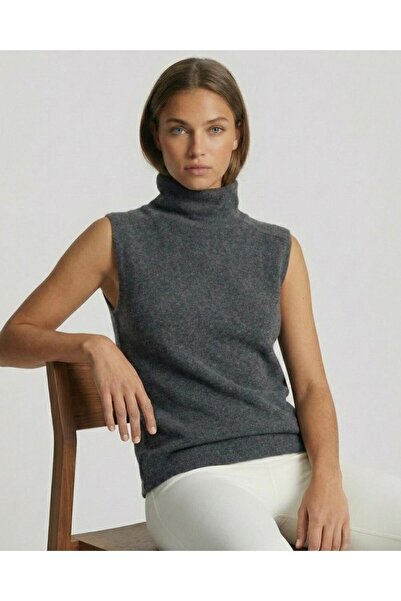 AMİDA Women's Sleeveless High Neck Anthracite Knit Sweater - 2534