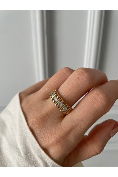 XUPING JEWELRY VIP 14K Zirkon Sıra Taşlı Yüzük Kadın Şık Trend Aksesuar