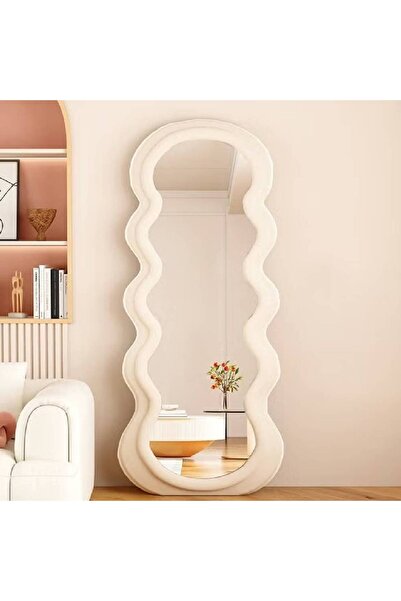 NKX مرآة خلع الملابس كاملة الطول على شكل مموج، لون أبيض فاتح