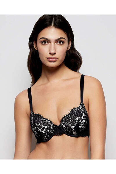 La senza حمالة صدر دانتيل مبطنة بشكل خفيف لتغطية كاملة باللونين الأسود والوردي