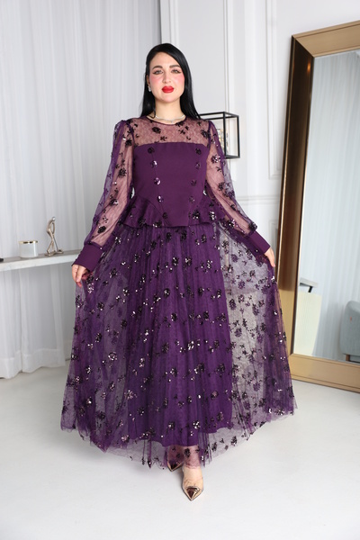 berlanty فستان سهرة طويل أنيق بتصميم Peplum وشك ترتر فاخر