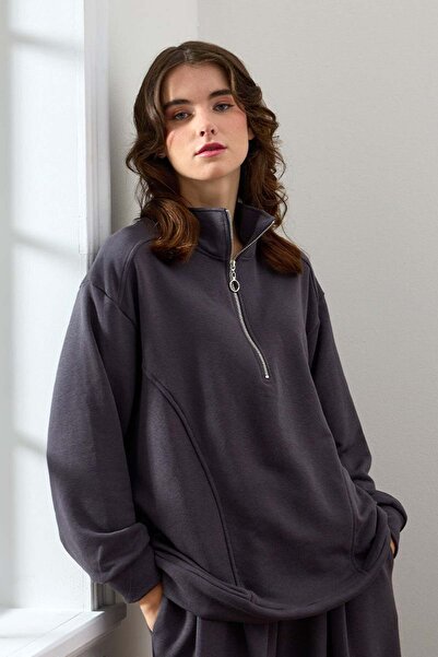 Ceylan Otantik Anthracite 3 Thread Half Zipper Sweat