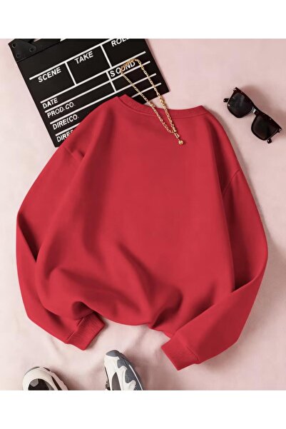 FAVORİST Women's Solid Unprinted Circular Neck Sweatshirt