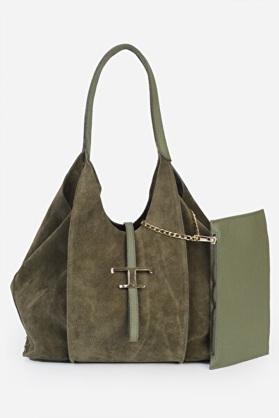 Alessia Bag Keria Hakiki Deri T Logolu Omuz Çantası