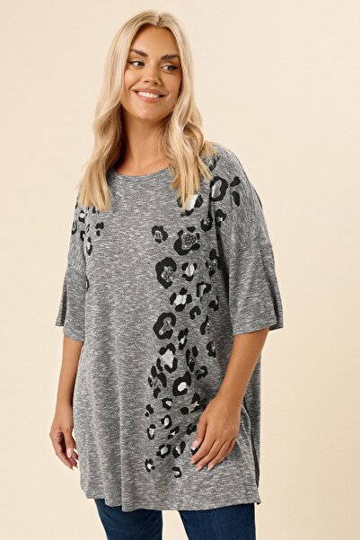 Stil Diva Plus Size Crew Neck Half Sleeve Side Slit Beaded Tunic 304279
