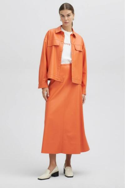 Mizalle Deri Görünümlü Turuncu Ceket Gömlek