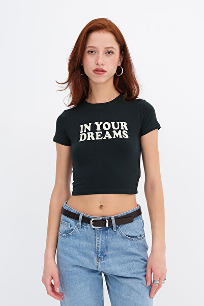 Addax Μπλουζάκι με κείμενο με τύπωμα Crop T-shirt P1841