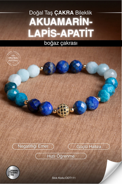 OSMANLI DEĞERLİ TAŞ Certified Aquamarine-Lapis-Apatite Natural Stone Zircon A...