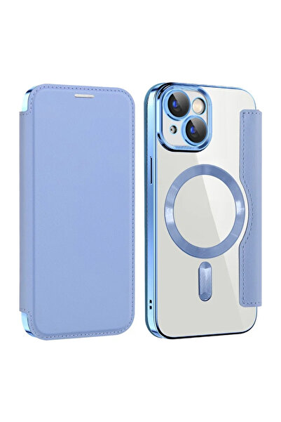 Apple Θήκη MagFlip για iPhone 14, μαγνήτης, προστασία RFID, δέρμα, χρώμιο, μπλε