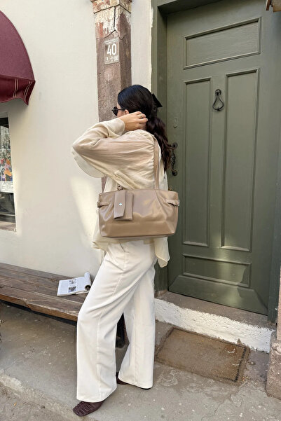 Cersei Doby Beige Vintage Shoulder Bag – Soft Leather Wide Model