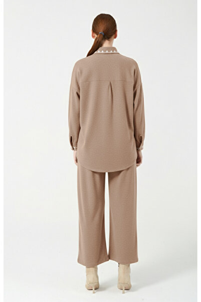 Hatun Atila Embroidered Hera Fabric Double Suit 8564 Light Brown