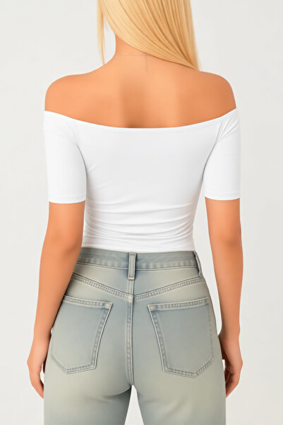 ecemore Bluză cu mânecă scurtă cu detaliu triunghiular cu guler Madonna