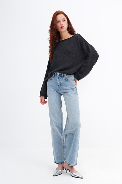 Addax talie înaltă croi larg pe picior Pantaloni din denim PN8575-PNK