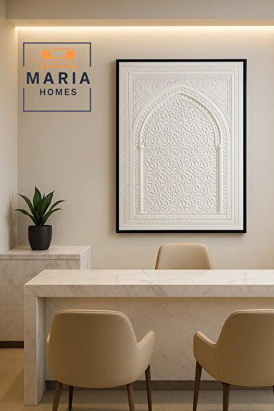 MARIA HOMES Arabic Geometric Wall Art Panel 120×80 cm – Premium White Design