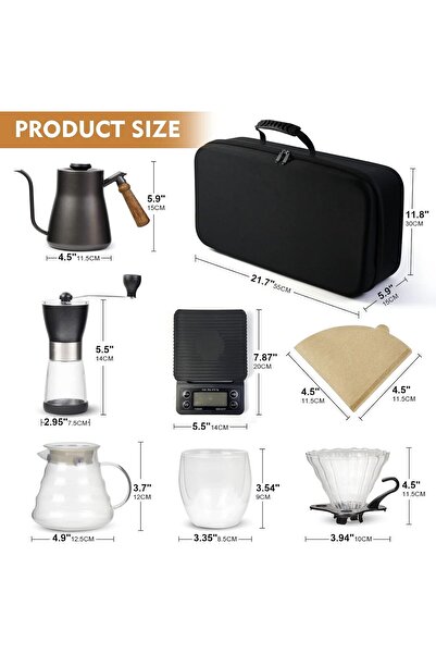 Generic V60 Pour Over Coffee Maker Set with Case - Gooseneck Kettle, Scale, Grinder, Filters